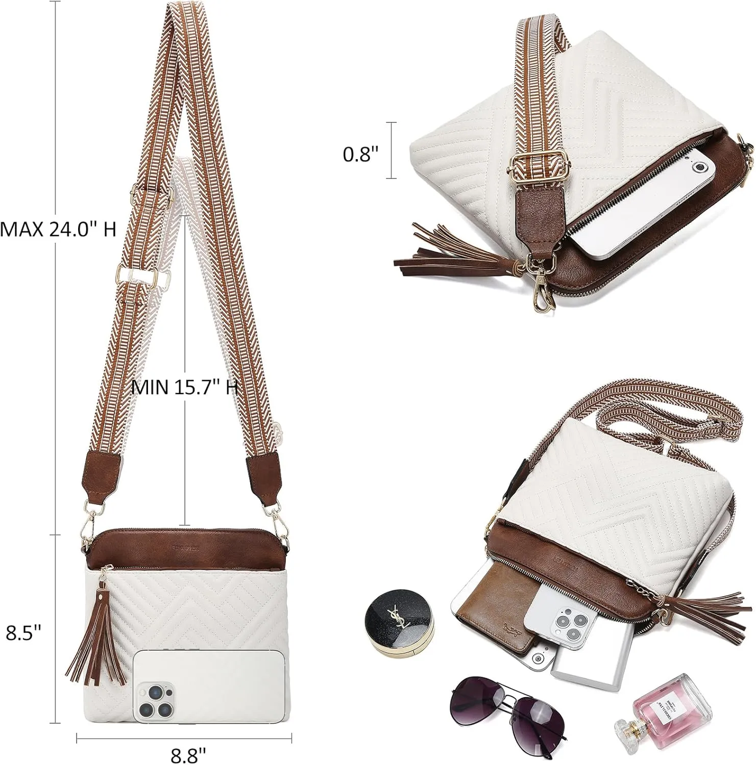 FOXLOVER Quilted Crossbody Bags for Women Soft Leather Purses Lightweight Shoulder Handbags,with Wide Strap