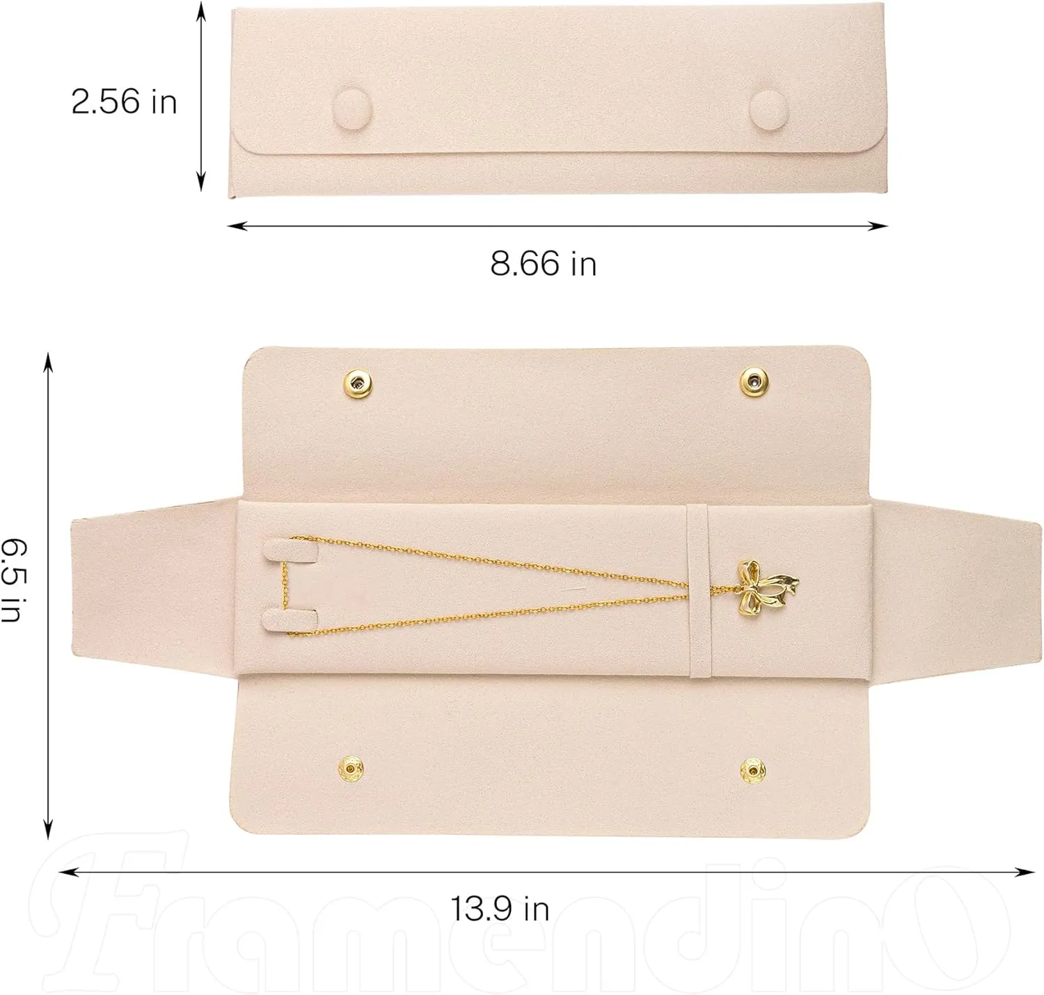 Framendino, 6 Pack Velvet Necklace Case Travel Jewelry Bag Organizer Pouch Holder Box for Women Storage White