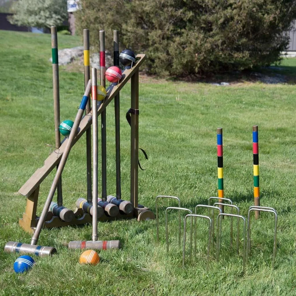 Franklin Sports Outdoor Croquet Set - 6 Player Croquet Set with Stakes Mallets Wickets and Balls - Backyard Lawn - Vintage