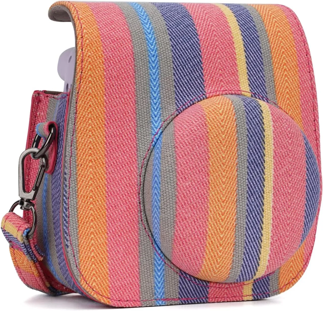 Frankmate Instant Camera Case Compatible with Fujifilm Instax Mini 11/9/8/8  Canvas Bag with Pocket and Adjustable Shoulder Strap Mini Wallet Album (Stripe)