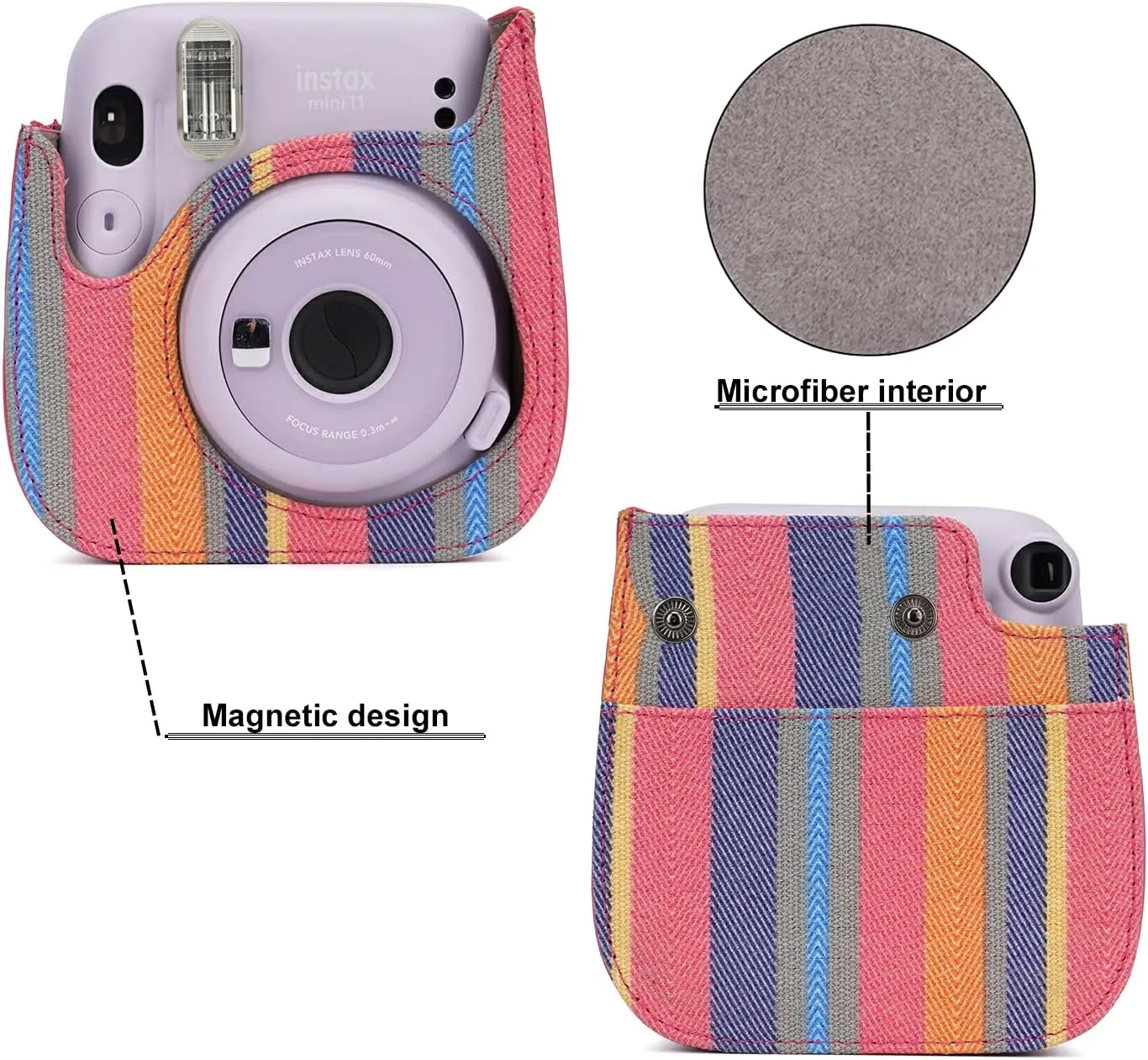 Frankmate Instant Camera Case Compatible with Fujifilm Instax Mini 11/9/8/8  Canvas Bag with Pocket and Adjustable Shoulder Strap Mini Wallet Album (Stripe)
