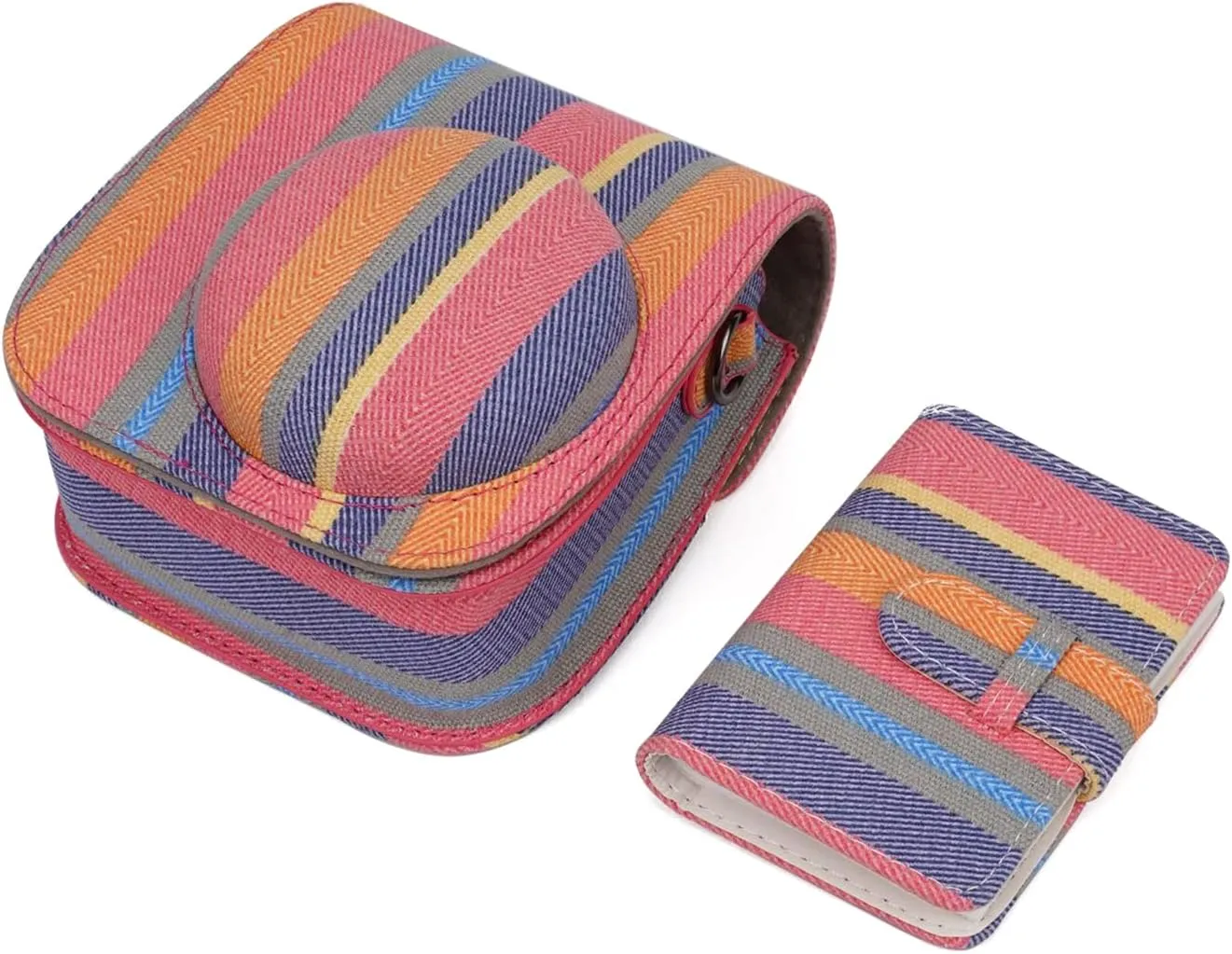 Frankmate Instant Camera Case Compatible with Fujifilm Instax Mini 11/9/8/8  Canvas Bag with Pocket and Adjustable Shoulder Strap Mini Wallet Album (Stripe)