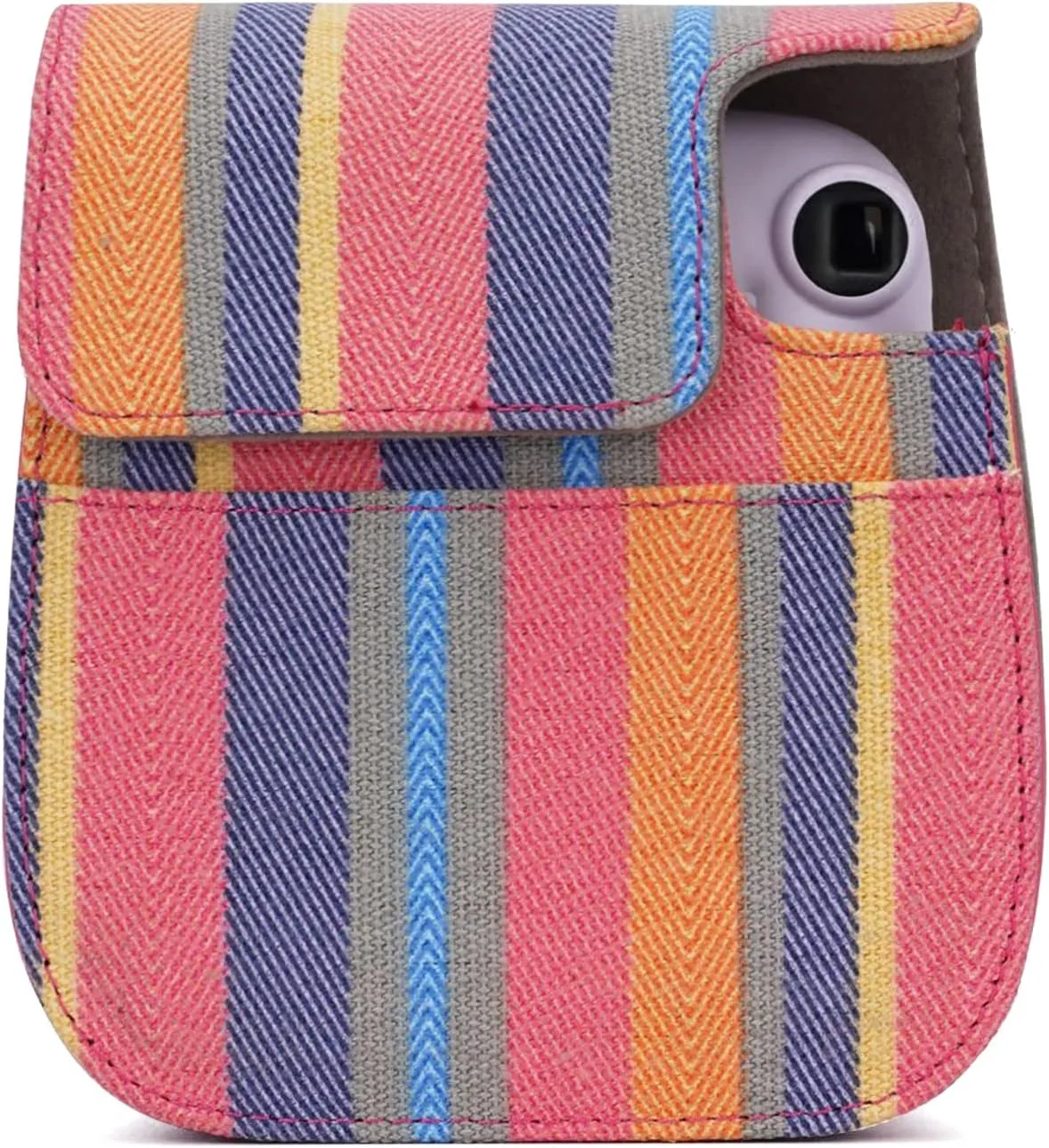 Frankmate Instant Camera Case Compatible with Fujifilm Instax Mini 11/9/8/8  Canvas Bag with Pocket and Adjustable Shoulder Strap Mini Wallet Album (Stripe)