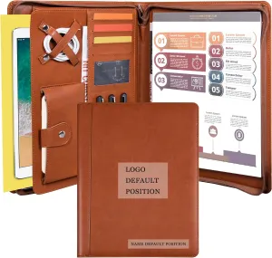 Free Engraved Name, Personalized Leather Portfolio, Professional PU Leather Padfolio for Men, Business Portfolio with A4 Writing Pad, Corporate/Personal Gift for Men&Women, Brown, Custom