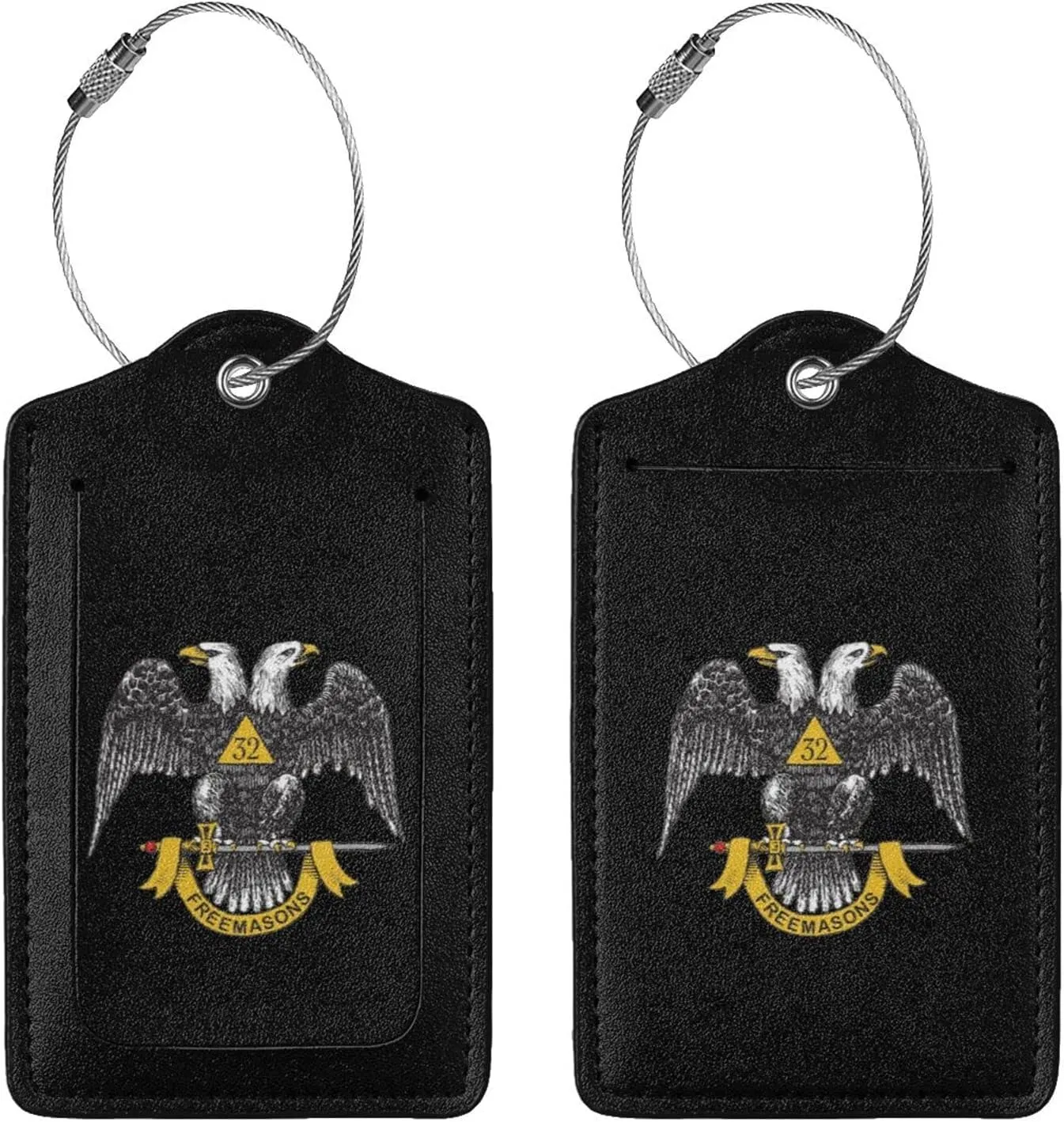 Freemasonry and Scottish Rite Leather Baggage Bag Luggage Tags with Stainless Steel Loop and Privacy Cover