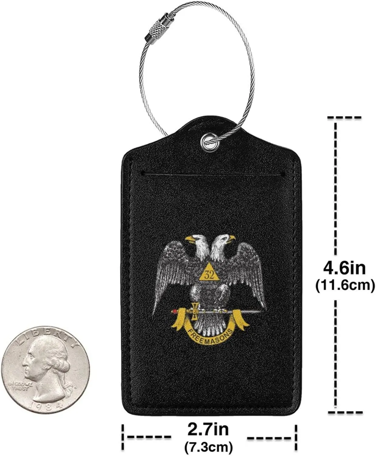 Freemasonry and Scottish Rite Leather Baggage Bag Luggage Tags with Stainless Steel Loop and Privacy Cover