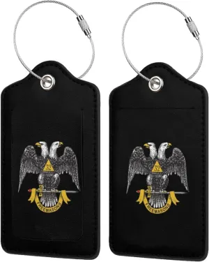 Freemasonry and Scottish Rite Leather Baggage Bag Luggage Tags with Stainless Steel Loop and Privacy Cover