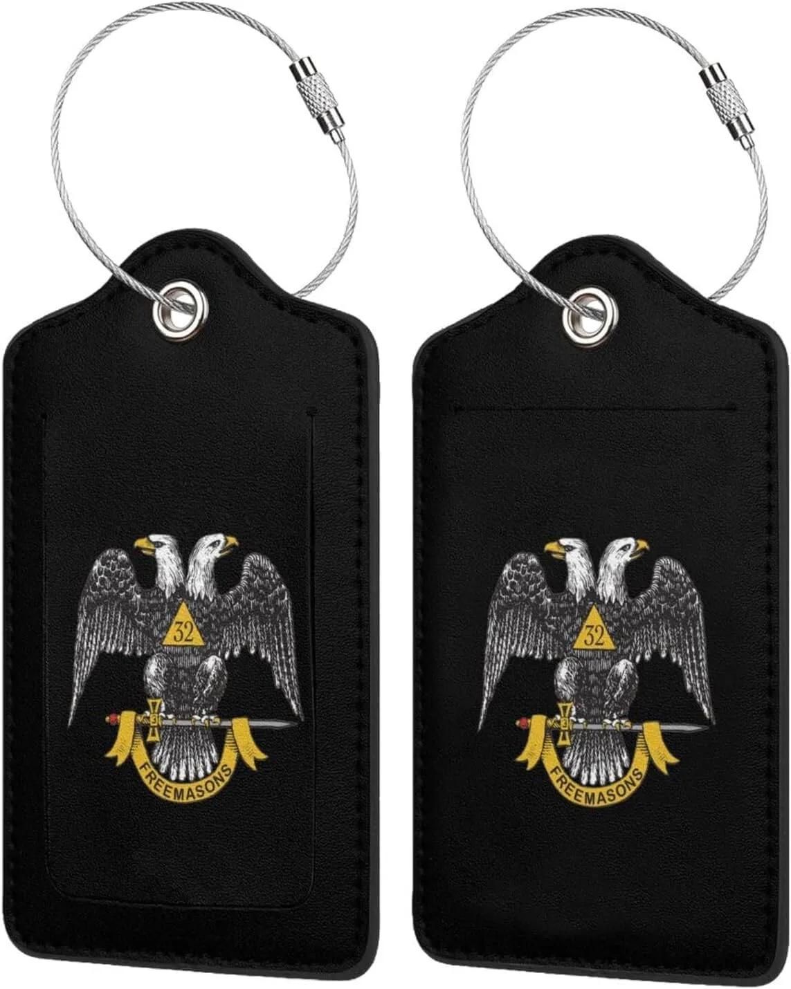Freemasonry and Scottish Rite Leather Baggage Bag Luggage Tags with Stainless Steel Loop and Privacy Cover