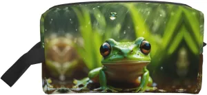 Frog and Rain Print Storage Bags Travel Cosmetic Organizer Bag Large Capacity Zippered Storage Pouch