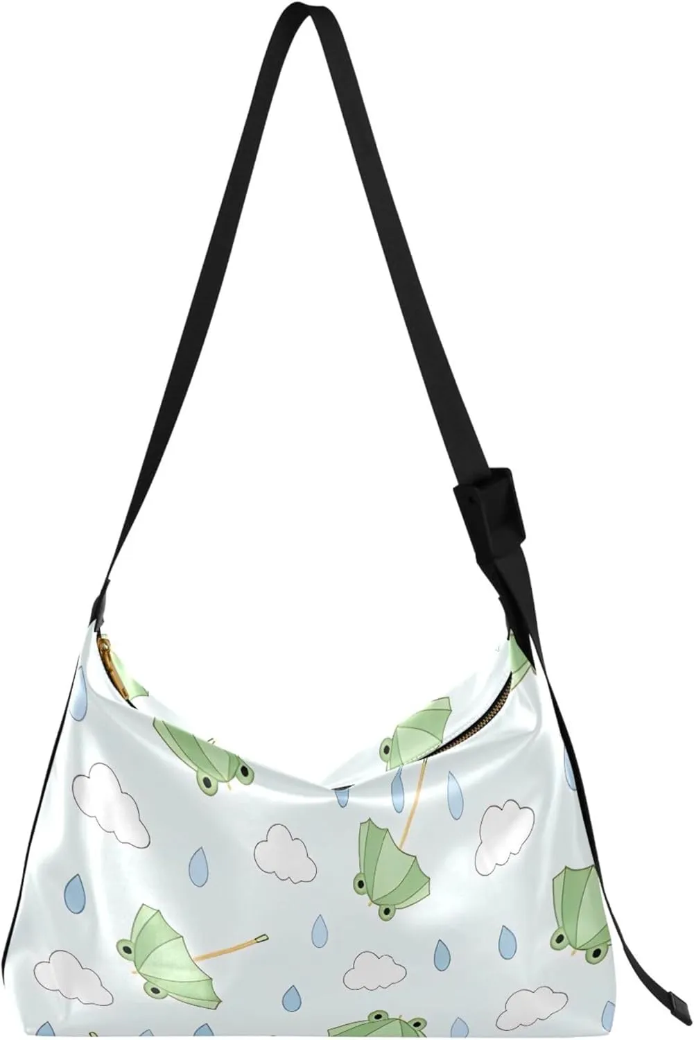 Frog Umbrellas Clouds Raindrops PU Leather Hobo Bags Large Crossbody Bags Animal Print Women Handbags Purse