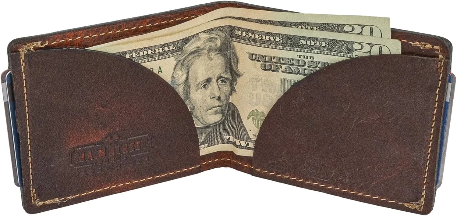 Front Pocket Slim Bifold Wallet for Men | Made in USA | Premium Full Grain Leather Men’s Wallet with Minimalist Design Tobacco Snakebite Brown