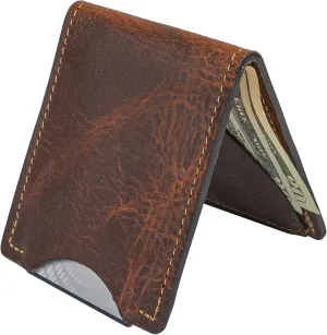 Front Pocket Slim Bifold Wallet for Men | Made in USA | Premium Full Grain Leather Men’s Wallet with Minimalist Design Tobacco Snakebite Brown