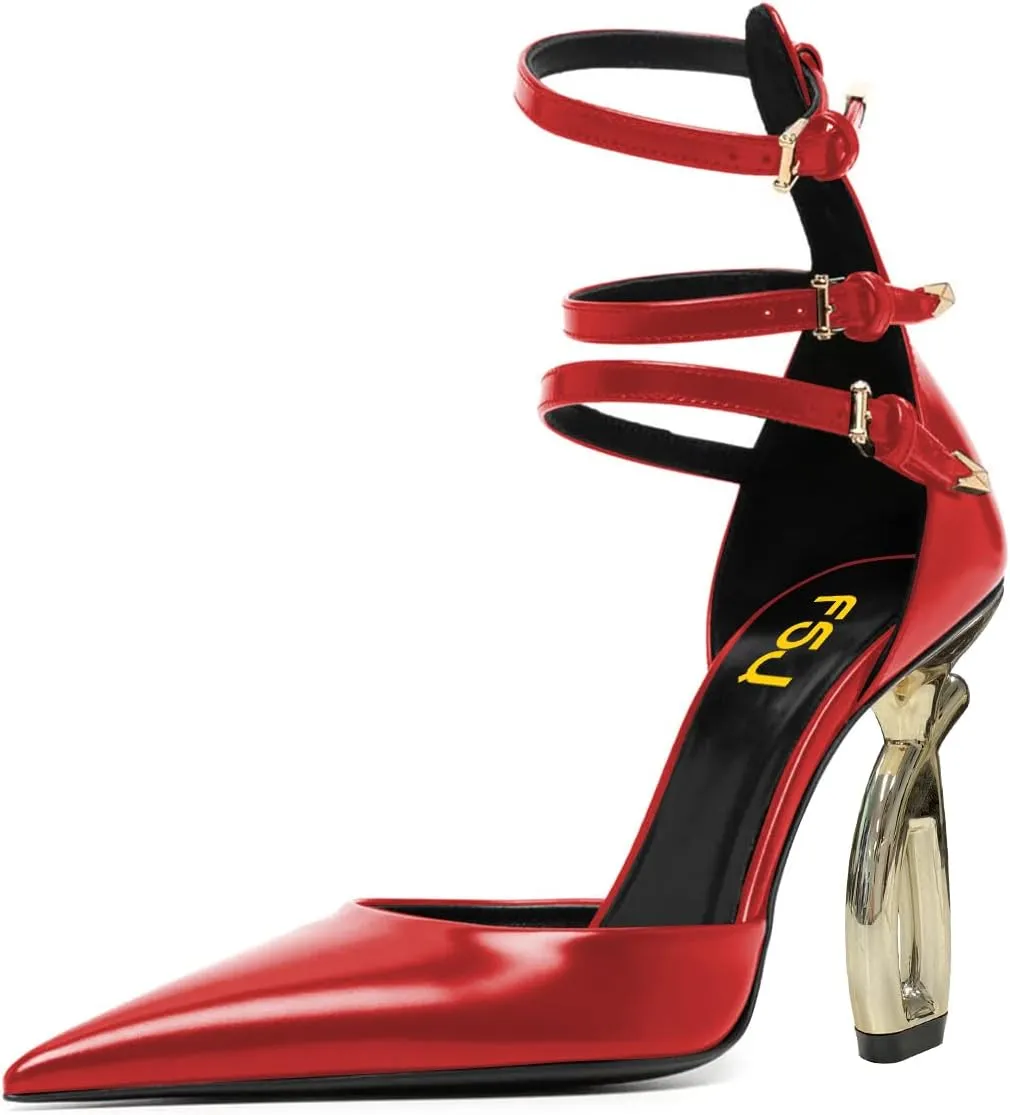 FSJ Women Pointed Toe Adjustable Ankle Straps Sandals Special High Heel Ladies Summer Party Dating Daily Shoes Size 4-15 US
