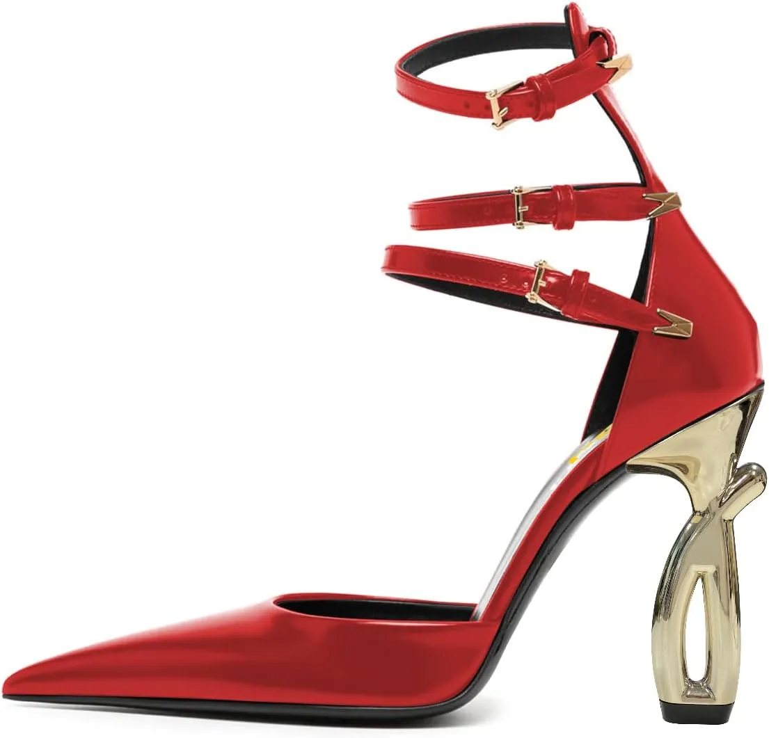 FSJ Women Pointed Toe Adjustable Ankle Straps Sandals Special High Heel Ladies Summer Party Dating Daily Shoes Size 4-15 US