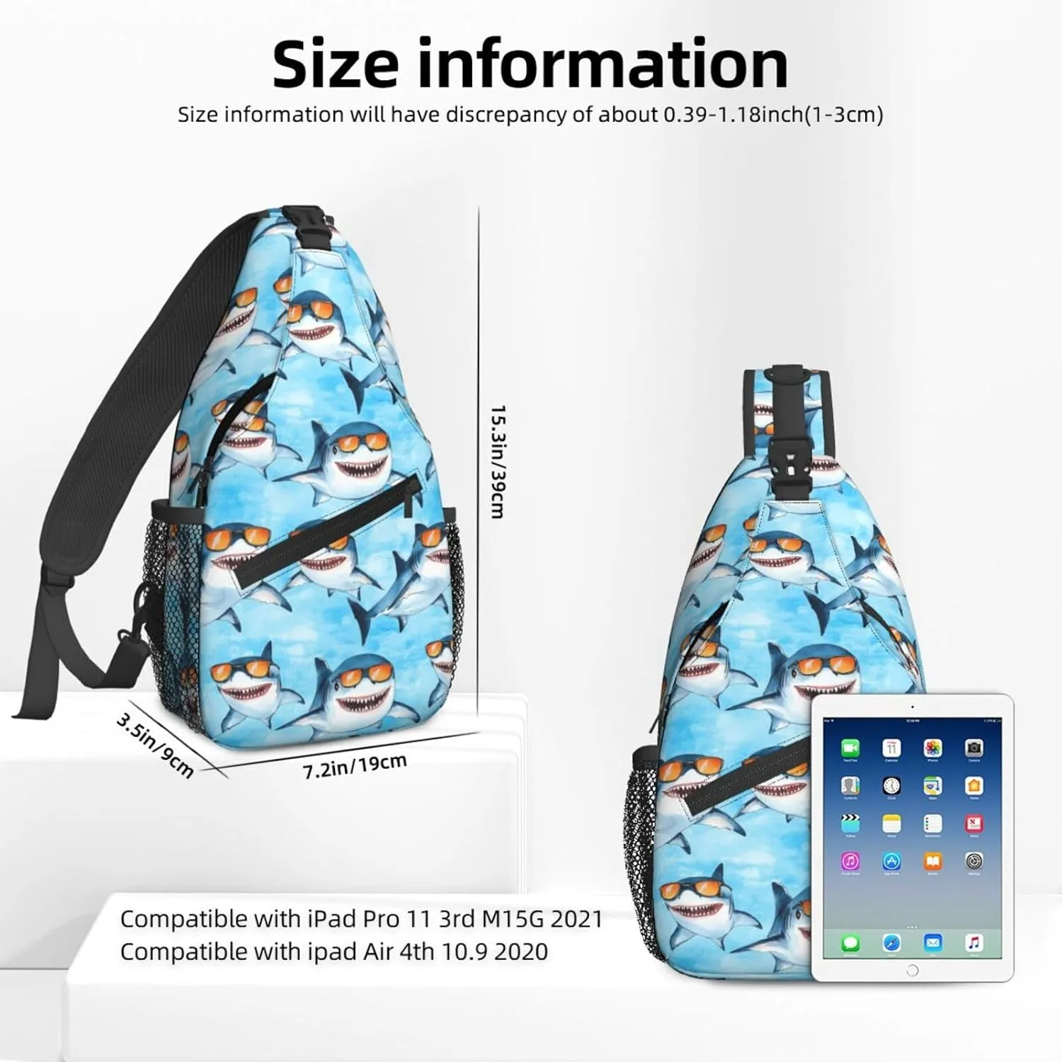 Funny Cartoon Shark Sky Blue Sling Bag For Women Crossbody Shoulder Bag Casual Daypack Backpacks Men Chest Bag Gym Cycling Travel Hiking