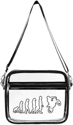 Funny Evolution Motorbike Rider Clear Crossbody Bag with Adjustable Shoulder Strap PVC Clear Purse Messenger Bag for Men Women