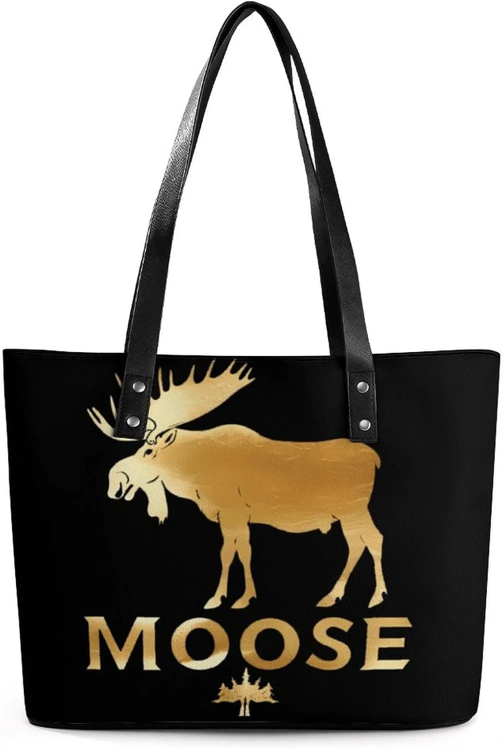 Funny Hunting Graphic Moose Women Tote Bag PU Leather Handbags Top Handle Bag Fashion Shoulder Purses with Zippered