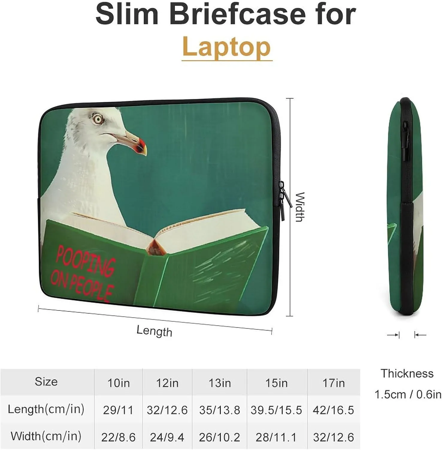 Funny Pigeon Pooping on People Laptop Sleeve 13/15 Inch Durable Briefcase Cover Shockproof Protective Case Handbags Portable Laptop Bag