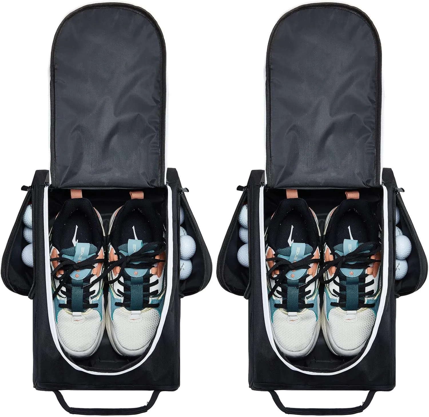 Funtery 2 Pcs Golf Shoe Bag for Travel Zippered Sports Shoe Carrier Tote Bags Golf Accessories with Ventilation Outside Pocket for Balls Tees Socks Accessories Men Women