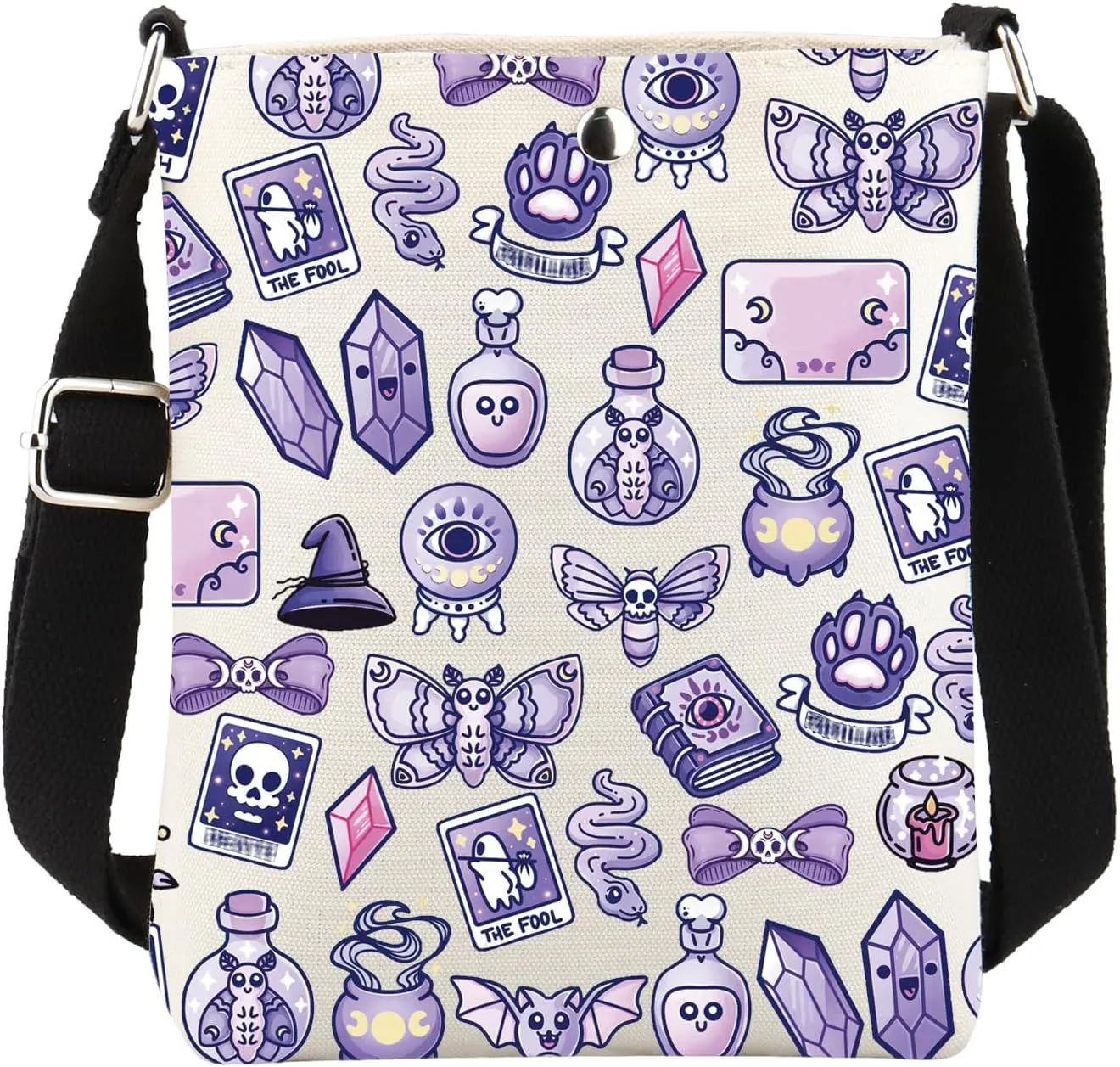 FUSTMW Witch Crossbody Bag - Lover Gifts for Witches - Cross Body Bucket Bag with Adjustable Shoulder Strap