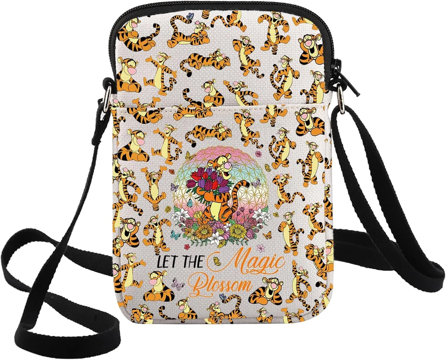 G2TUP Funny Tiger Crossbody Bag Anmial Fans Gift Let The Magic Blossom Tigers Adjustable Strap Bag