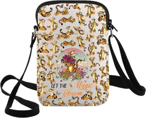 G2TUP Funny Tiger Crossbody Bag Anmial Fans Gift Let The Magic Blossom Tigers Adjustable Strap Bag