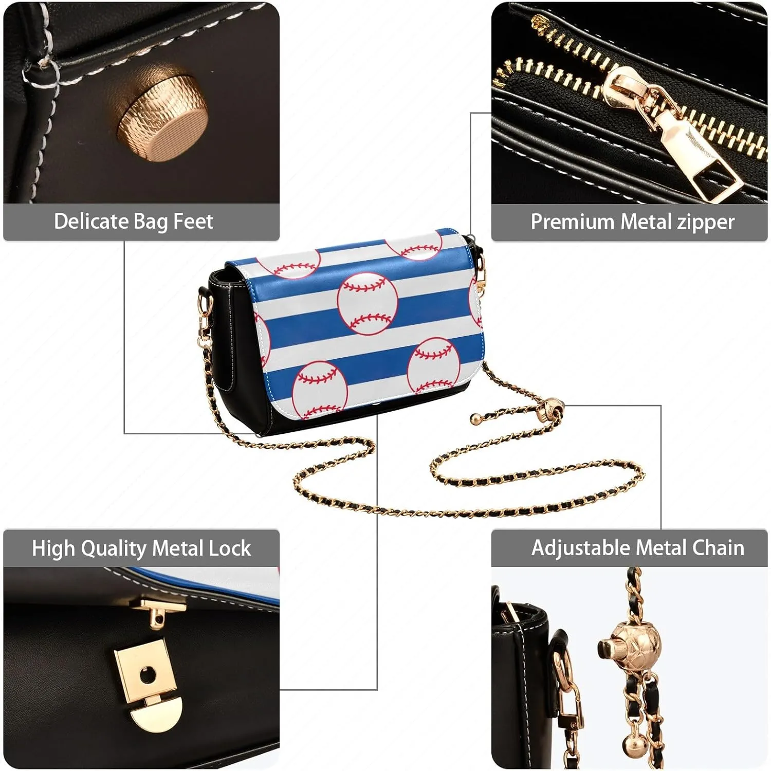 GAIGEO Baseball Pattern Leather Crossbody Purses, Leather Bags for Women Trendy, Lightweight Leather Crossbody Bag