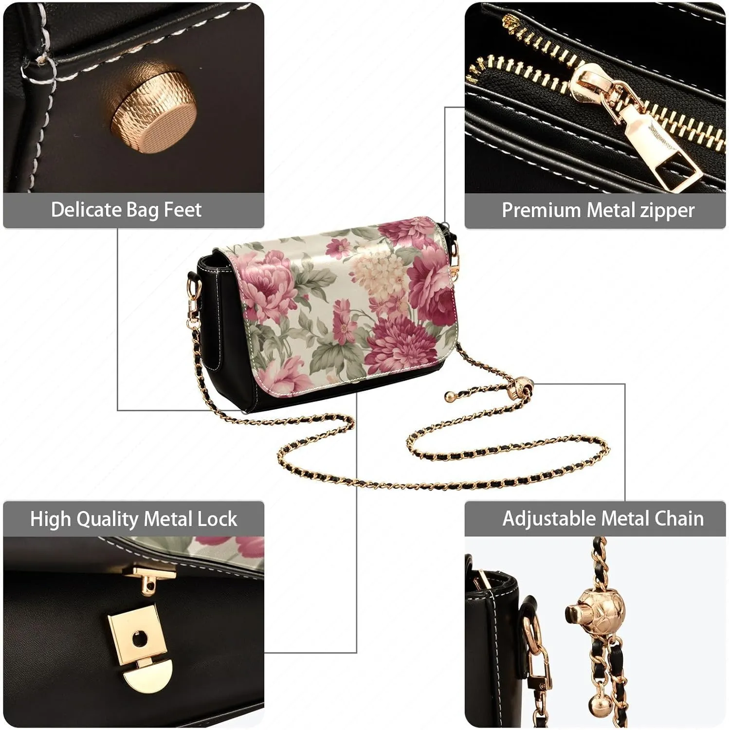 GAIGEO Beautiful Flowers and Butterflies Womens Leather Shoulder Bags, Leather Crossbody Purses, Leather Crossbody Bags
