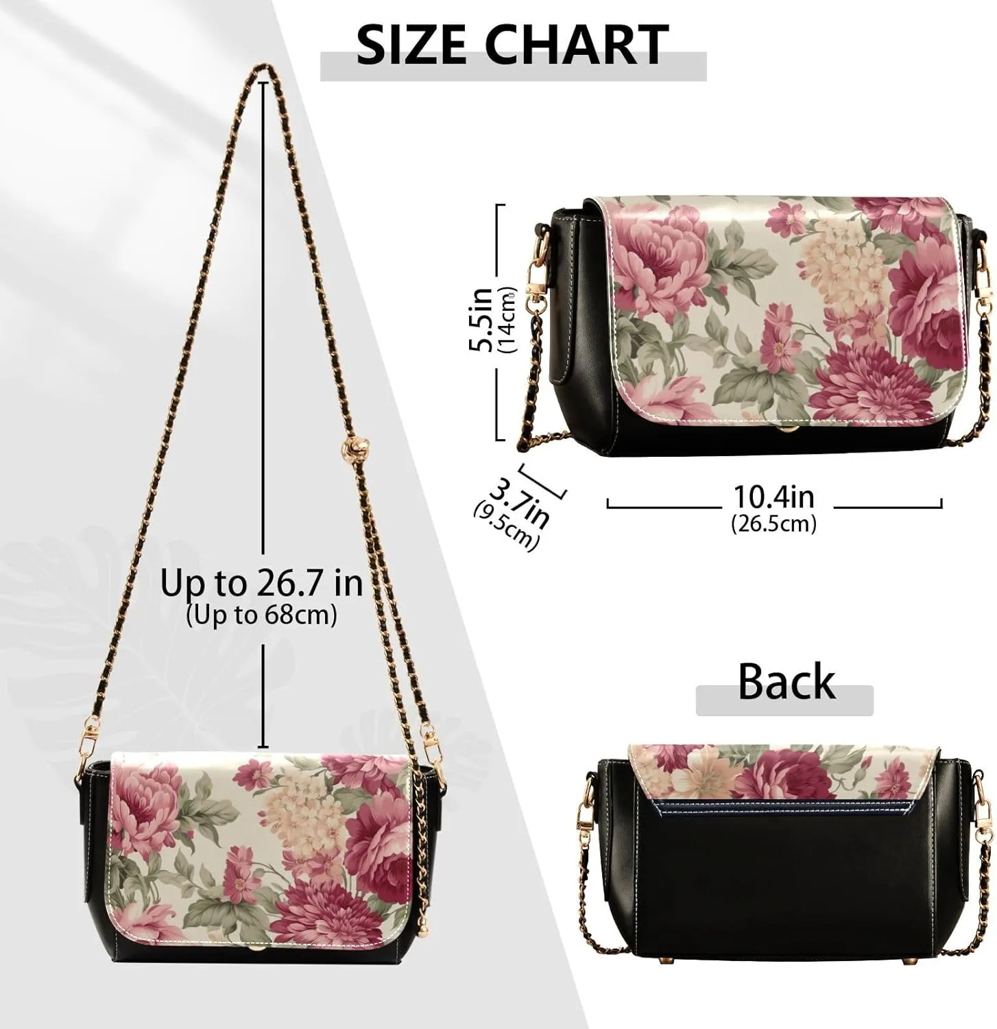 GAIGEO Beautiful Flowers and Butterflies Womens Leather Shoulder Bags, Leather Crossbody Purses, Leather Crossbody Bags