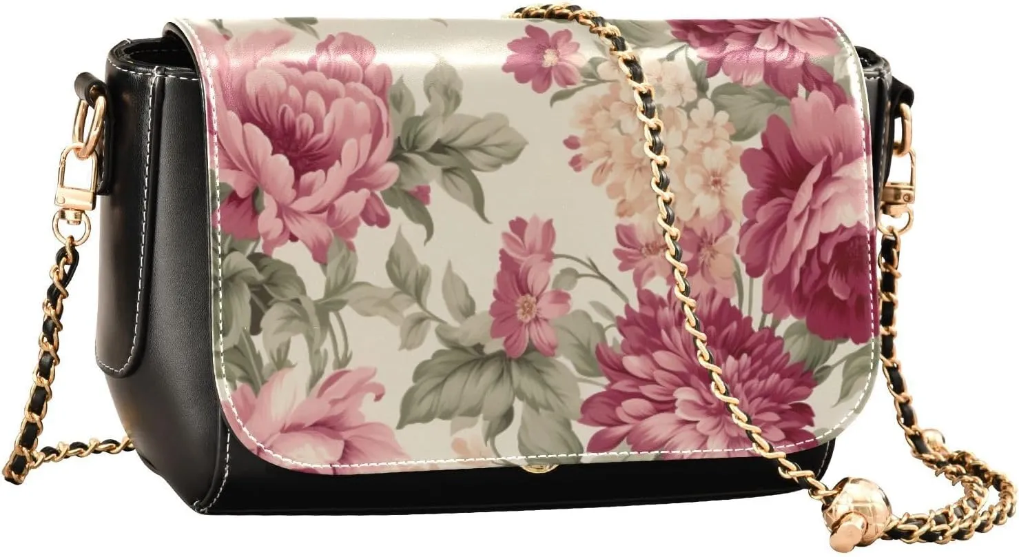 GAIGEO Beautiful Flowers and Butterflies Womens Leather Shoulder Bags, Leather Crossbody Purses, Leather Crossbody Bags
