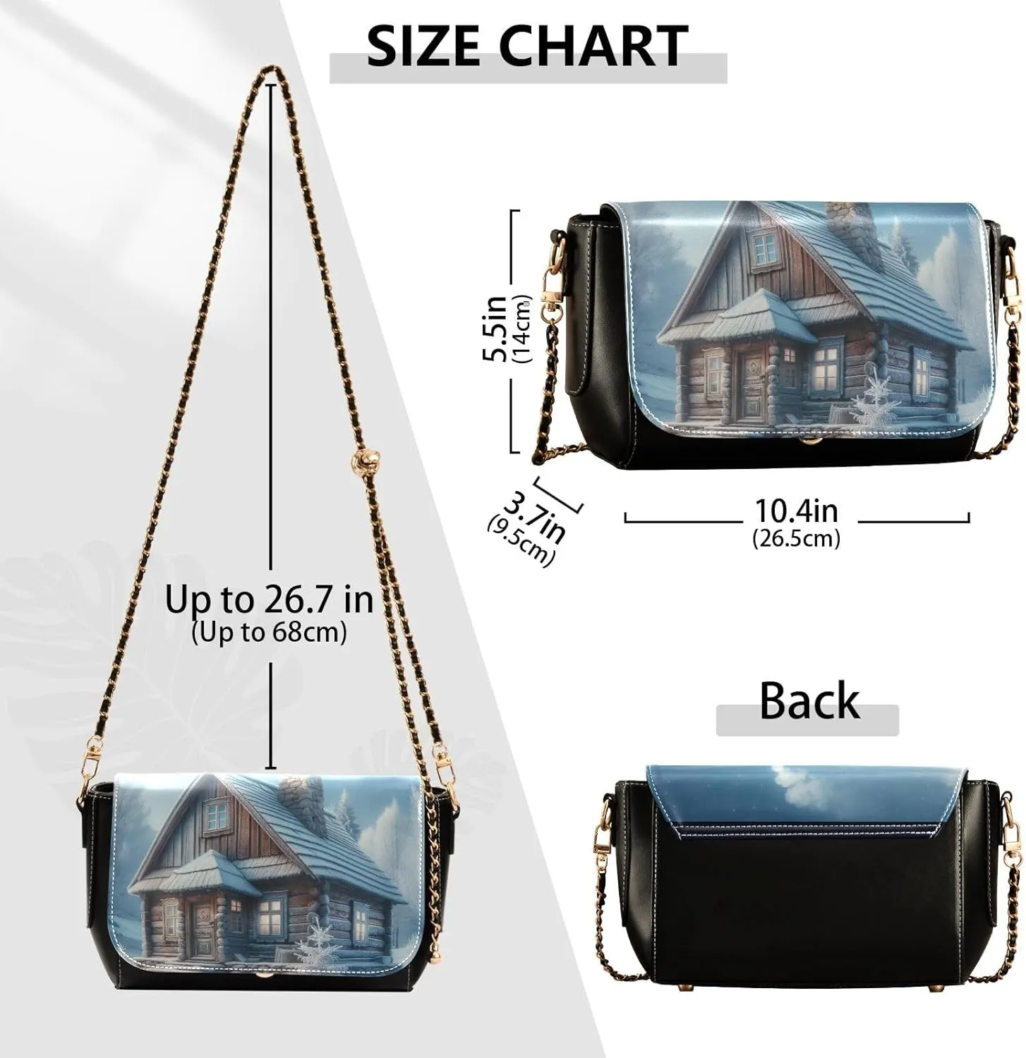GAIGEO Beautiful Winter Rustic Cabin Crossbody Bags Leather for Women, Shoulder Bag with Zipper, Leather Women Crossbody Bag