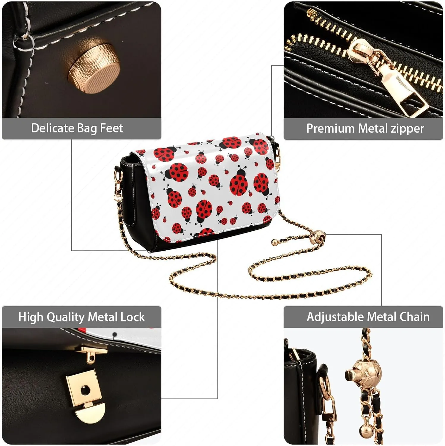 GAIGEO Cute Red Ladybird Leather Crossbody Bags, Crossbody Bags for Women Medium