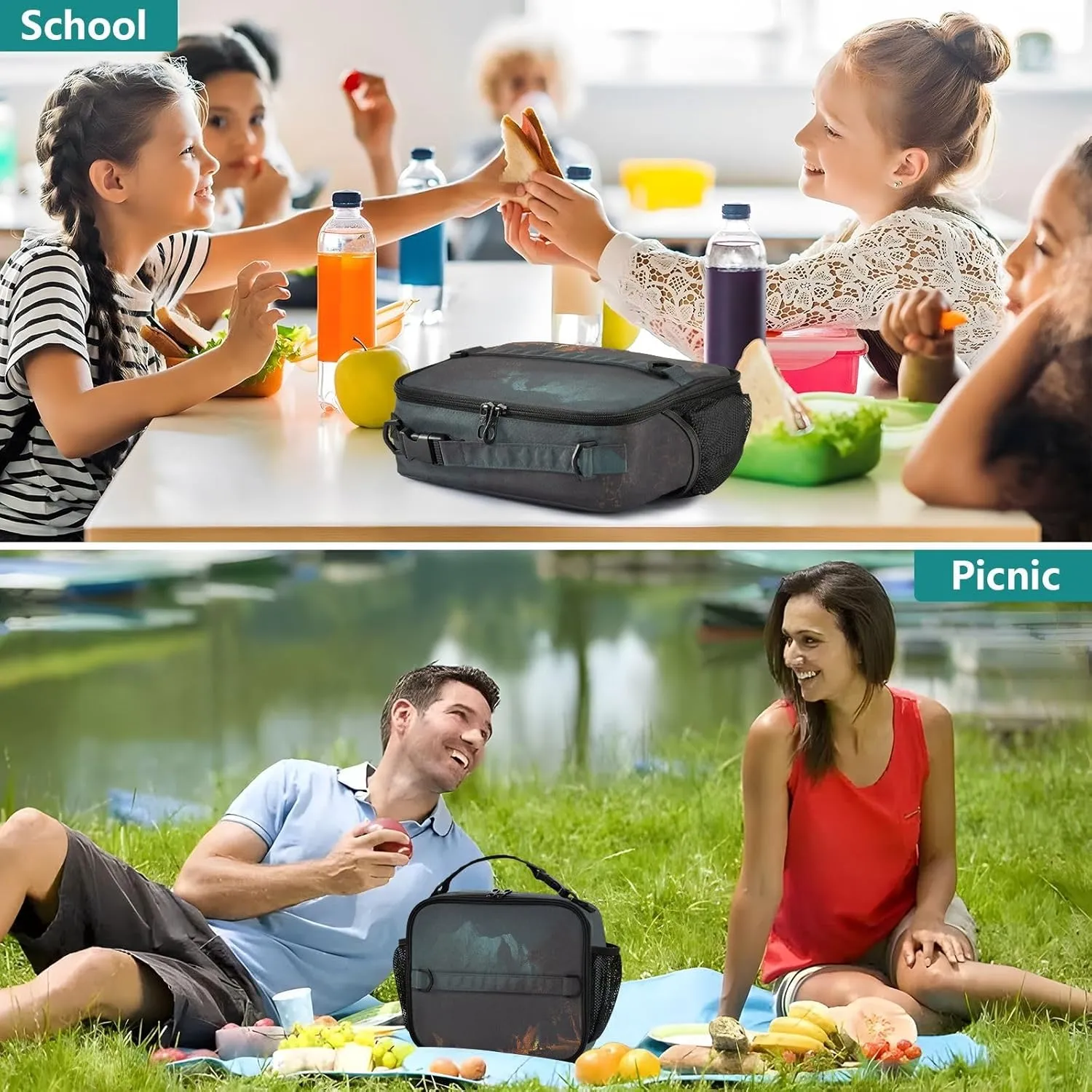 GAIGEO Personalized Mountainous Landscape Albert Bierstadt Lunch Box for Women Girls Lunch Bag Adjustable Shoulder Strap Mens Kids Lunchbox for Work Pink Cute Insulated Bag