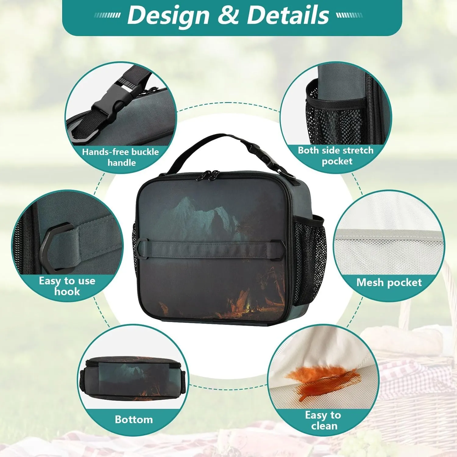 GAIGEO Personalized Mountainous Landscape Albert Bierstadt Lunch Box for Women Girls Lunch Bag Adjustable Shoulder Strap Mens Kids Lunchbox for Work Pink Cute Insulated Bag