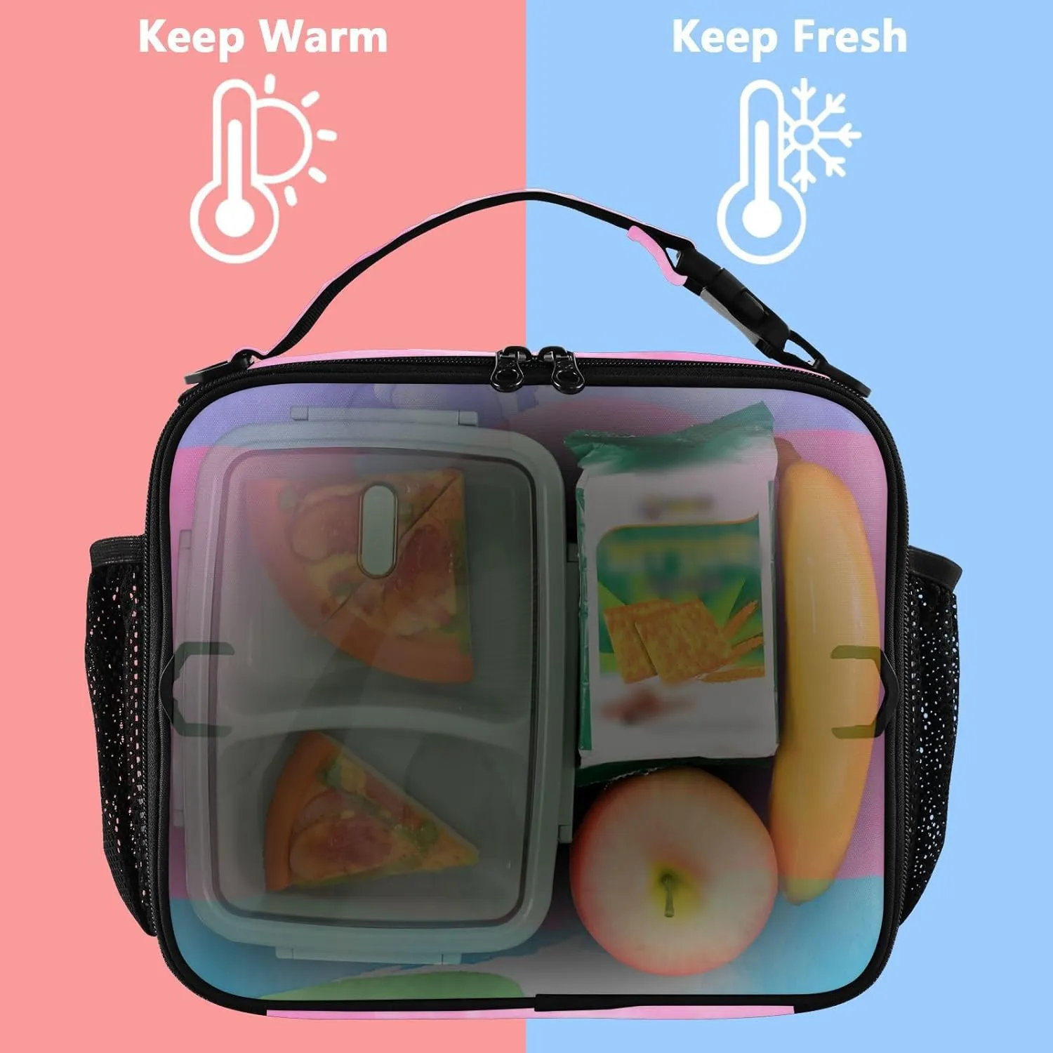 GAIGEO Watercolor Rows Patchwork Lunch Box Girls Women Lunch Bag Kids Mens Lunchbox for Work Lunchbag Cooler Bag Insulated with Adjustable Shoulder Strap