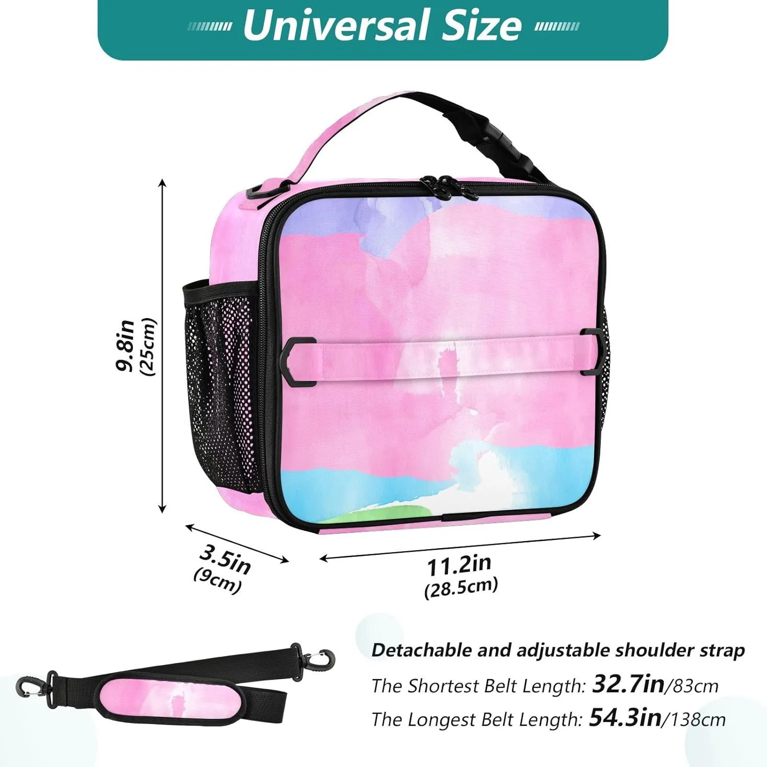 GAIGEO Watercolor Rows Patchwork Lunch Box Girls Women Lunch Bag Kids Mens Lunchbox for Work Lunchbag Cooler Bag Insulated with Adjustable Shoulder Strap