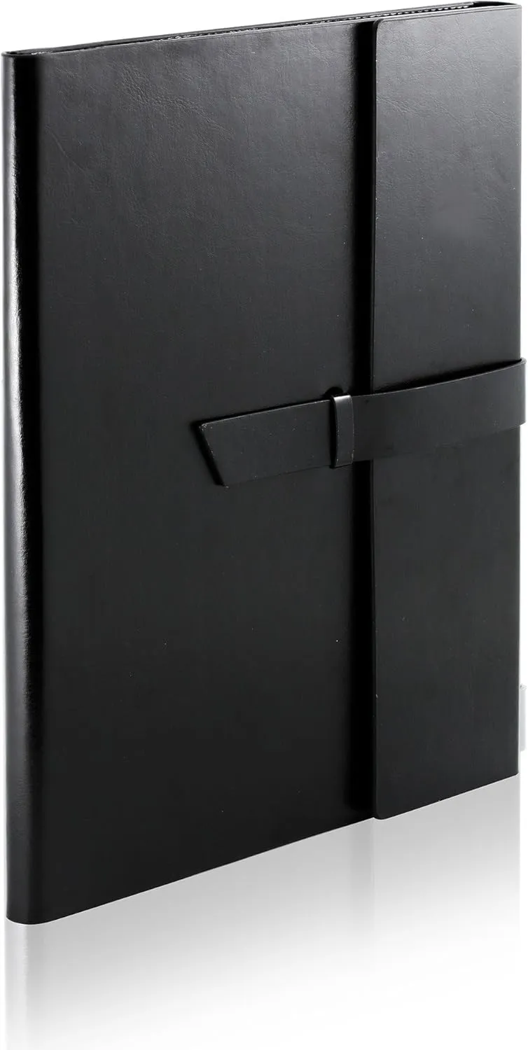 Gallaway Leather Padfolio Portfolio Folder – Slim Portfolio Folio Organizer Holder for Letter Legal A4 Note Pads Notebooks for Men Women Refillable Business Leather Portfolio Binder, Black