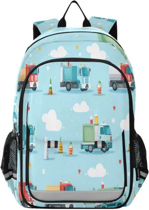 Garbage Trucks Cloud Backpack Kids School Bag Lightweight Laptop Backpack Elementary Capacity Student Bookbags for Travel Daypack with Reflective Stripes