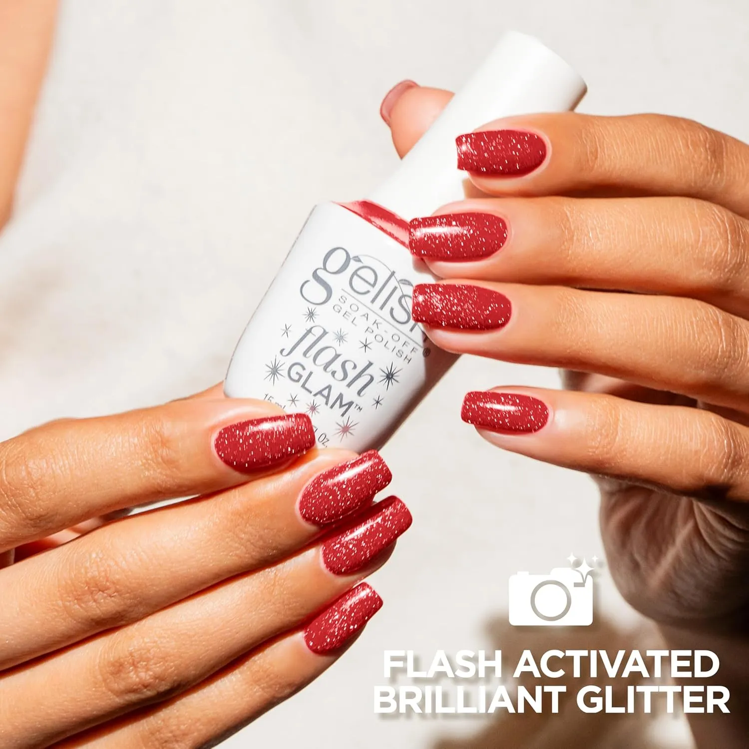 Gelish Flash Glam Glitter Gel Polish - Sparkling Flash-Activated Glitter, Long-Lasting, High-Shine, No Chip Professional Polish (Hold The Camera, 15mL)
