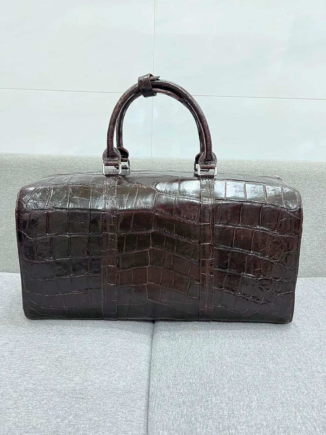 Genuine alligator crocodile leather skin Travel Duffels bags, overnight bags, gym bag, sport dufel bags (Brown)