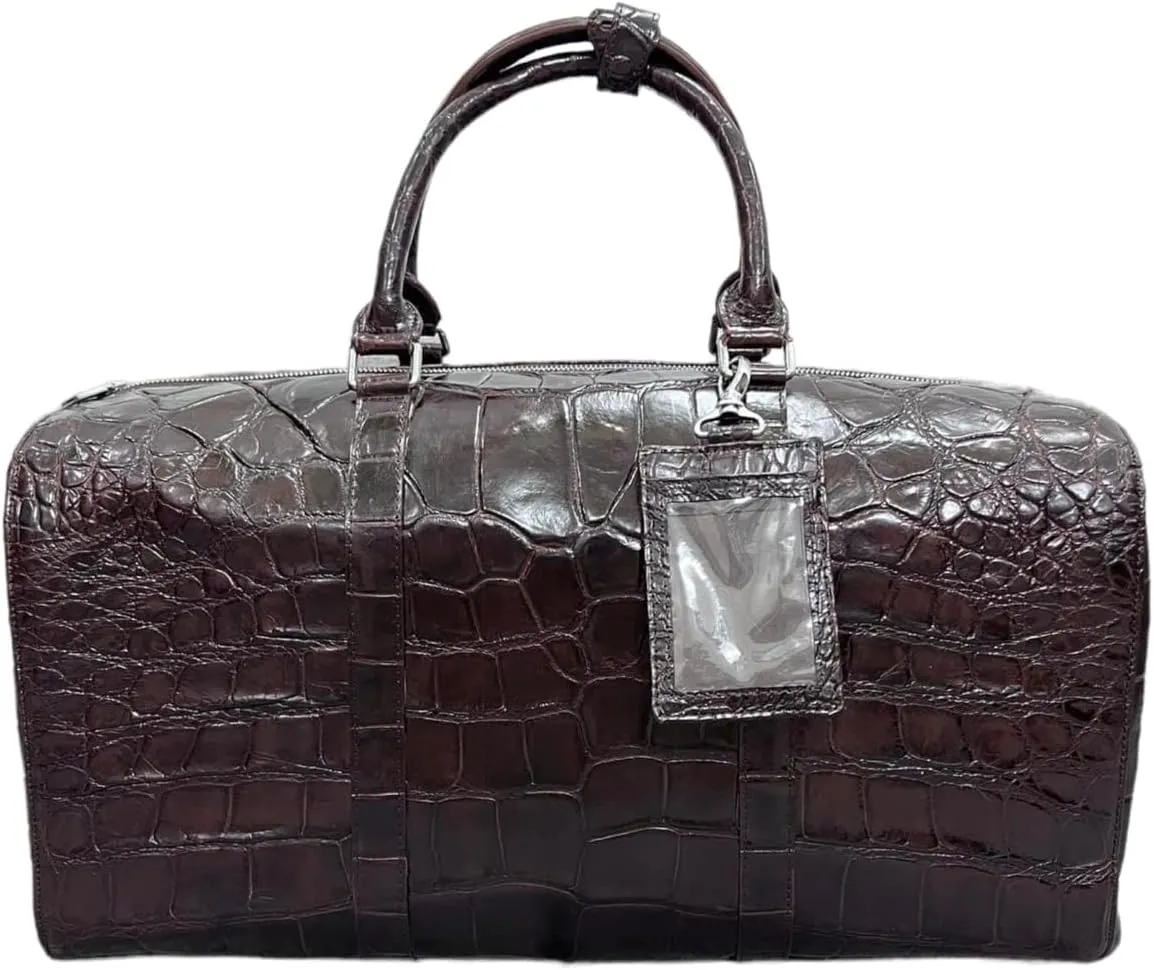 Genuine alligator crocodile leather skin Travel Duffels bags, overnight bags, gym bag, sport dufel bags (Brown)