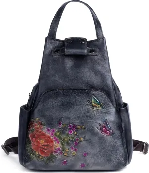 genuine leather backpack purse for women. Leisure travel bag cosmetic bag (black)