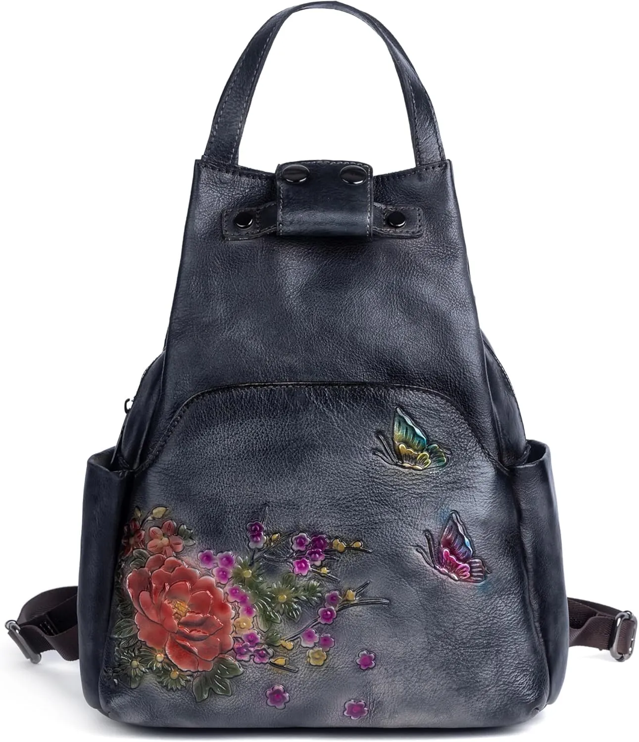 genuine leather backpack purse for women. Leisure travel bag cosmetic bag (black)