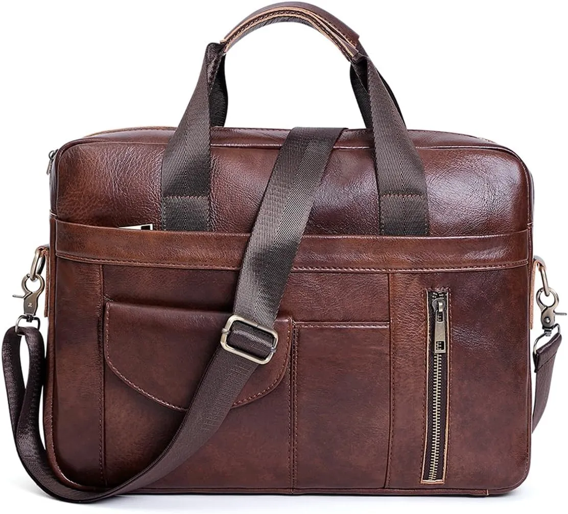 Genuine Leather Business Briefcase Laptop Handbag, Crossbody, Premium Quality, Spacious Design, Versatile Carrying Options