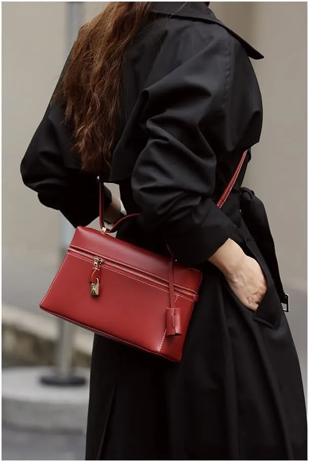 Genuine Leather Crossbody Bag for Women, Pouch Top-Handle Square Box Bag, Shoulder Bag Purses