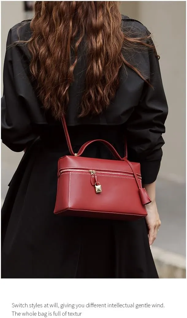 Genuine Leather Crossbody Bag for Women, Pouch Top-Handle Square Box Bag, Shoulder Bag Purses