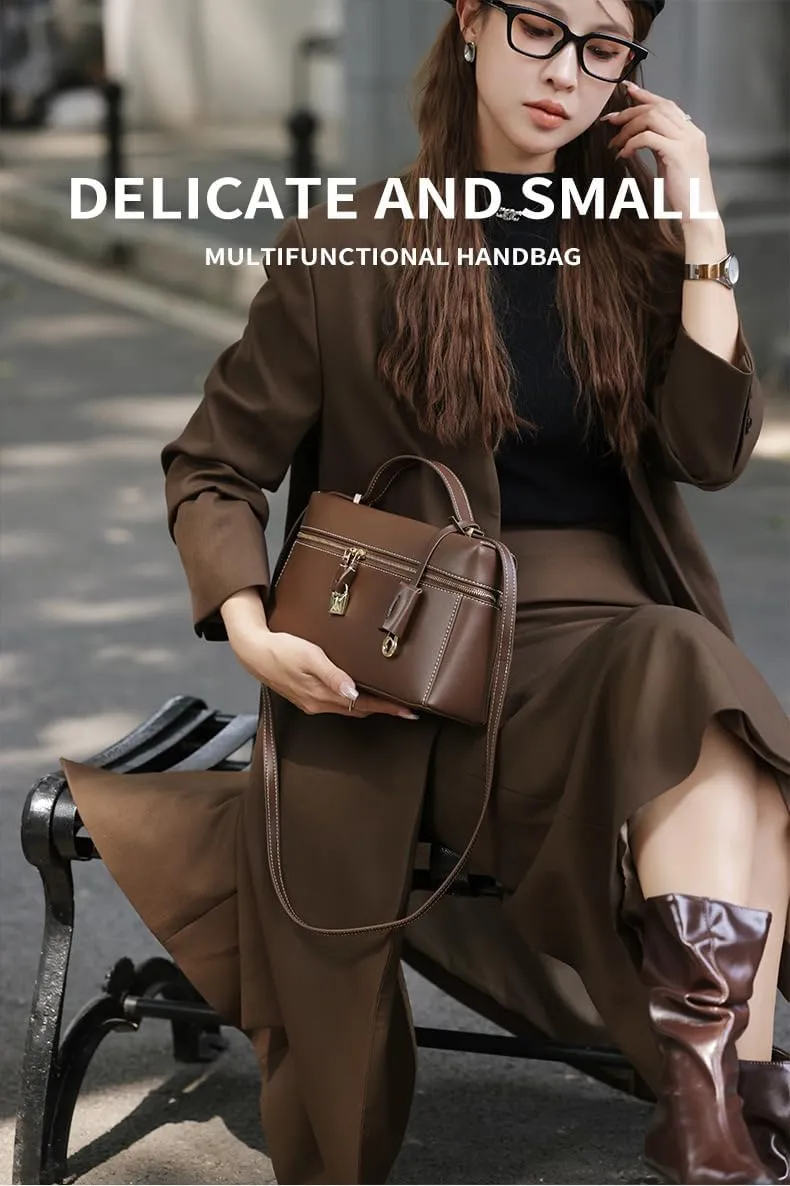 Genuine Leather Crossbody Bag for Women, Pouch Top-Handle Square Box Bag, Shoulder Bag Purses