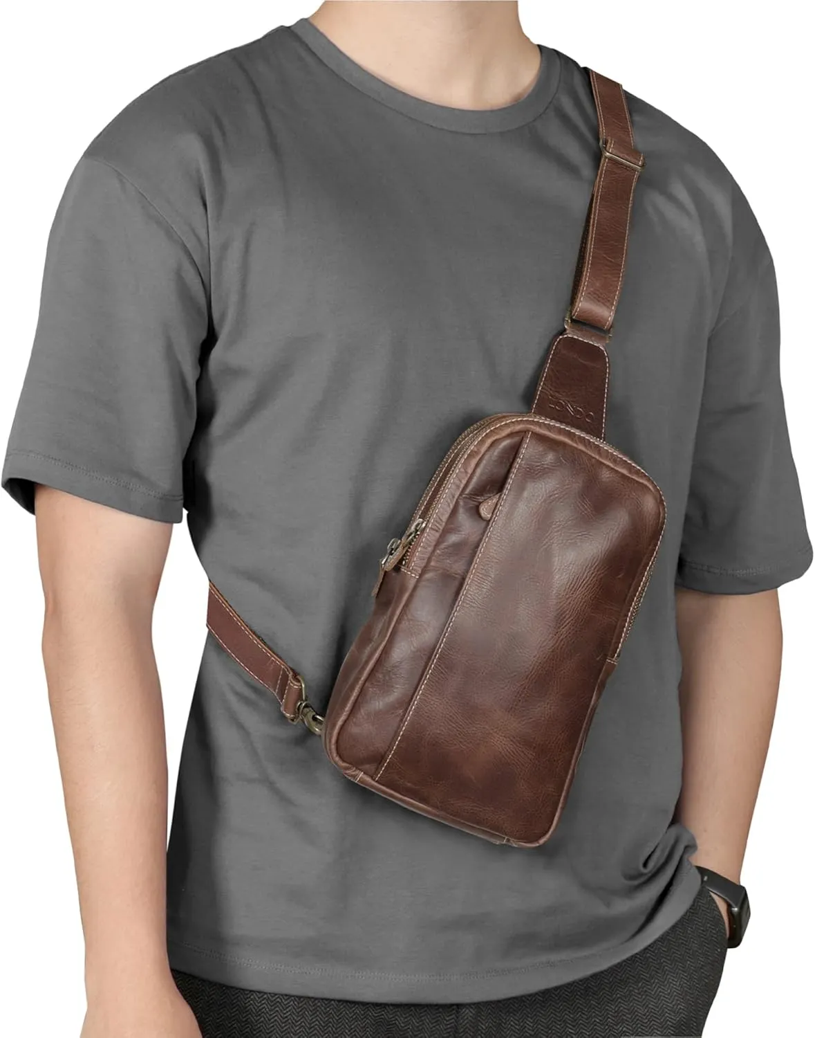 Genuine Leather Crossbody Bag with Adjustable Shoulder Strap - Unisex
