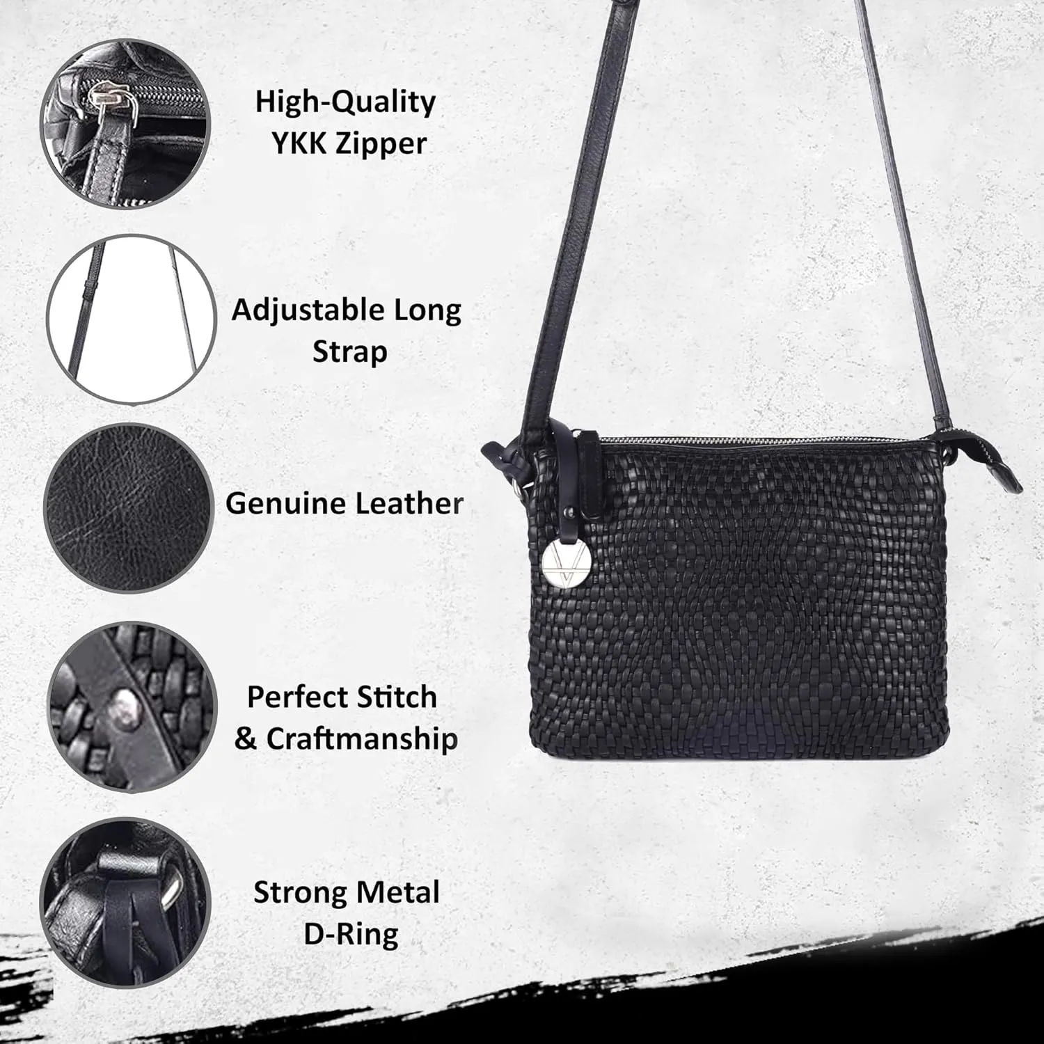 Genuine Leather Crossbody Sling Bag for Women - Trendy Casual Office Bag with Adjustable Strap