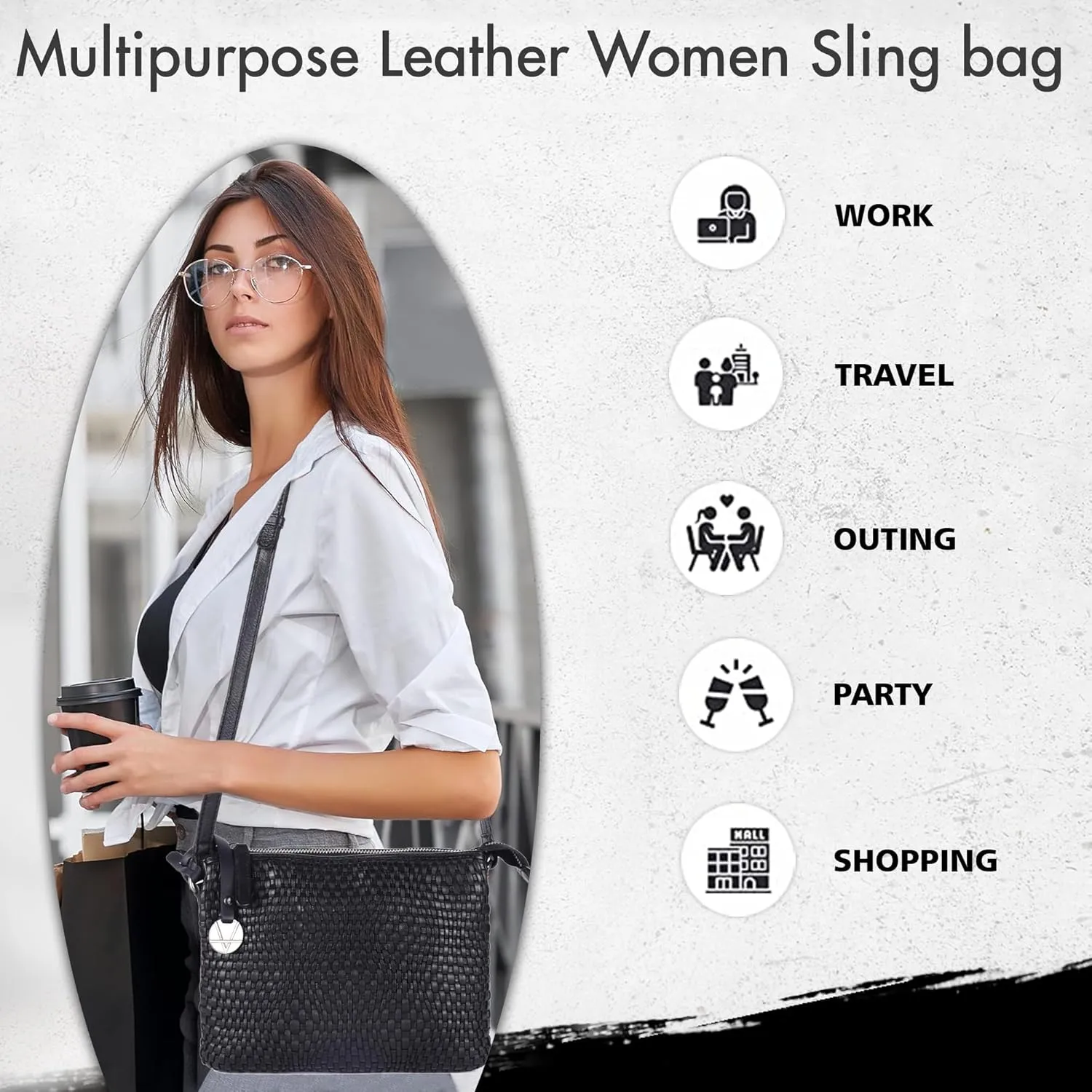 Genuine Leather Crossbody Sling Bag for Women - Trendy Casual Office Bag with Adjustable Strap